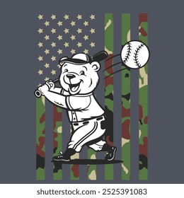 Camo American Flag Baseball Bear USA Camiseta de regalo