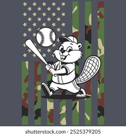 Camo American Flag Baseball Beaver USA Camiseta de regalo