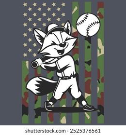 Camo American Flag Baseball Fox USA Gift T-shirt