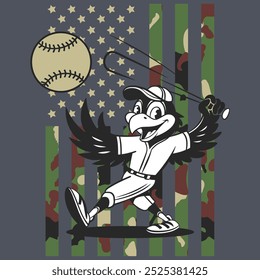 Camo American Flag Baseball Hawk USA Gift T-shirt