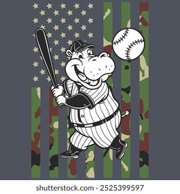 Camo American Flag Baseball Hippopotamus USA Camiseta de regalo