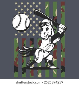 Camo American Flag Baseball Horse USA Camiseta de regalo