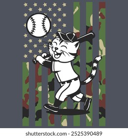 Camo American Flag Baseball Kitten USA Camiseta de regalo