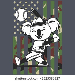 Camo American Flag Baseball Koala USA Camiseta de regalo