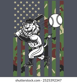 Camo American Flag Baseball Lion USA Camiseta de regalo