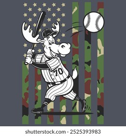 Camo American Flag Baseball Moose USA Gift T-shirt