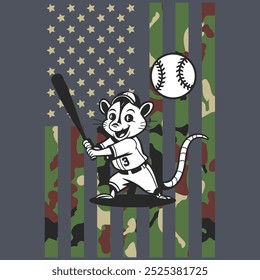 Camo American Flag Baseball Opossum USA Camiseta de regalo