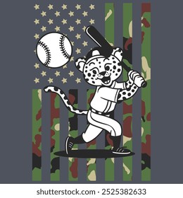 Camo American Flag Baseball Opossum USA Gift T-shirt