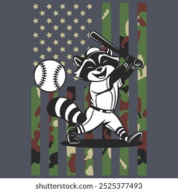 Camo American Flag Baseball Raccoon USA Camiseta de regalo