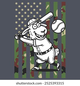 Camo American Flag Baseball Sheep USA Gift T-shirt