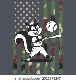 Camo American Flag Baseball Squirrel USA Camiseta de regalo