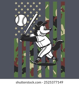 Camo American Flag Baseball Wolf USA Camiseta de regalo