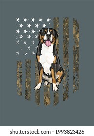 Camo American Flag Greater Swiss Mountain Dog 4th Of July Design Vector Illustration For Use In Design And Print Poster Canvas