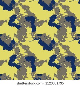 Camo background in yellow, blue and dark olive colors