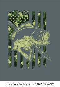 Camo Bass Bowfishing T Gift American Flag Camouflage Design Vector Illustration For Use In Design And Print Poster Canvas