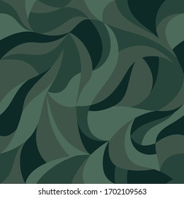 Camo curly waves abstract background. Fashionable camouflage seamless vector. Stylized abstract petals pattern in khaki colors can be used for web page backgrounds, wallpapers, printing on fabric