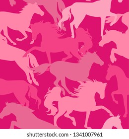 camo girls pattern with horses. Tender pink colors. pattern for girls.Creative  background for textile, prints, paper products, the Web. 