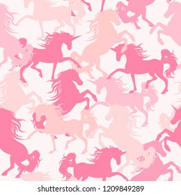 camo girls pattern with unicorns. Tender pink colors. pattern for girls.Creative  background for textile, prints, paper products, the Web. 