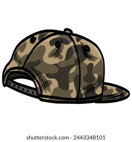 Camo Hat Snapback Camouflage Cap Backward Vector Illustration