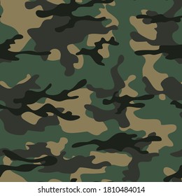 Camo military texture vector background green color seamless design on textiol. Pattern for hunting.