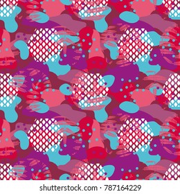 Camo red and violet seamless vector pattern. Geometric chaotic repeating background.