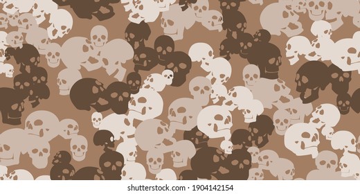 Camo seamless pattern with skulls. Camouflage in sand colors. Military vector background for your design. Stock vector background.