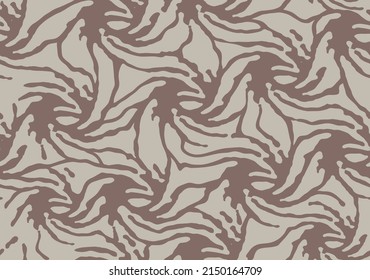 Camo texture for army clothing. Vortex funnel, swirling shape camo background. Soldier sand brown and beige twisted grid camouflaging seamless pattern. Military textile for print. Vector wallpaper