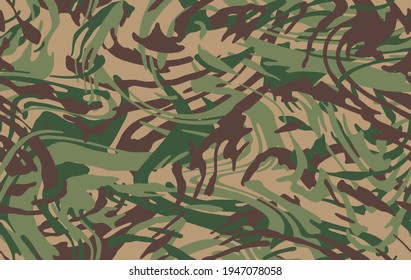 Camo texture for army clothing. Zebra stylish safari camo background. Soldier green brown and beige camouflaging seamless pattern. Military textile for print. Vector wallpaper