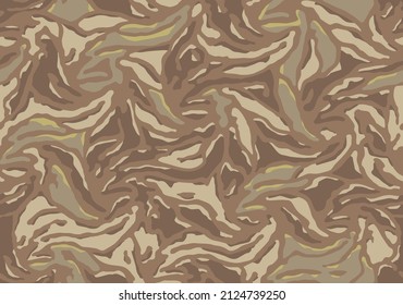 Camo Texture For Army Clothing. Zebra Stylish Safari Camo Background. Soldier Sand Brown And Beige Camouflaging Seamless Pattern. Military Textile For Print. Vector Wallpaper