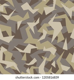 Camo texture geometric seamless pattern. Abstract modern camouflage endless background for military and hunting. Fabric and fashion ornament. Vector illustration.