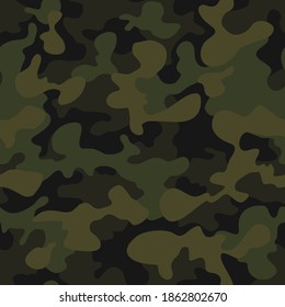 Camo texture seamless pattern. Military camouflage background for army and hunting fabric textile print. Endless flat modern vector ornament.
