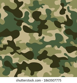 Camo texture seamless pattern. Military camouflage background for army and hunting fabric textile print. Endless flat modern vector ornament.
