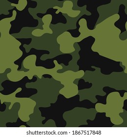 Camo texture seamless pattern. Military camouflage background for army and hunting fabric textile print. Endless flat modern vector ornament.