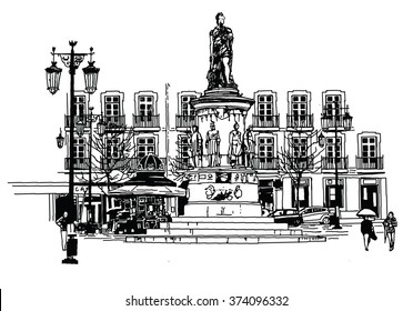 Camoes square in lisbon - vector illustration
