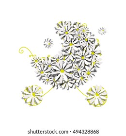 Camomile baby pram, sketch for your design