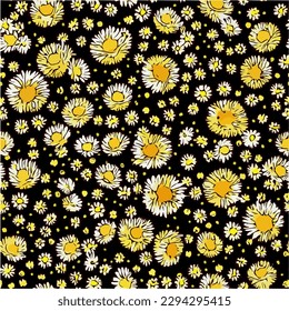 Chamomile o daisies sin fisuras sobre fondo negro.