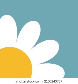 Camomile daisy in the corner. White chamomile icon. Cute round flower plant collection. Love card symbol. Growing concept. Flat design. Blue background. Isolated. Vector illustration