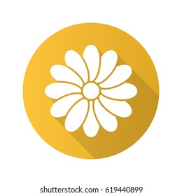 Camomile flat design long shadow icon. Flower. Vector silhouette symbol