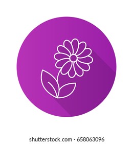 Camomile Flat Linear Long Shadow Icon. Flower. Vector Outline Symbol