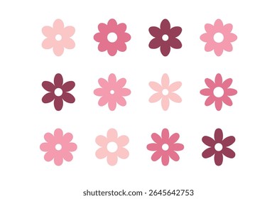 Camomile flower design element. Set of 12 geometric shape for label. Modern linear design emblem. Modern abstract linear compositions and graphic design elements.