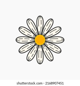 Camomile flower emblem. Modern linear design emblem. Contour vector illustration for cosmetics, perfumeries, logo and badge.