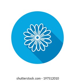 Camomile Flower Icons. Floral Symbol. Round Circle Flat Icon With Long Shadow. Vector