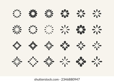 Camomile flower symbol. Set of 24 geometric shape. Modern linear design print.  Modern abstract graphic design elements.