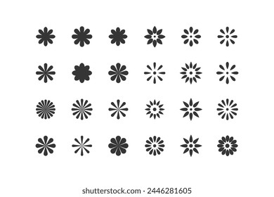 Símbolo de la flor de manzanilla. Conjunto de 24 formas geométricas. Impresión de diseño lineal moderno.  Modernos Elementos abstractos de Diseño gráfico.