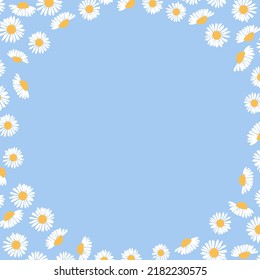 Marco Chamomile con fondo azul. Espacio libre para el texto. Fondo vectorial.