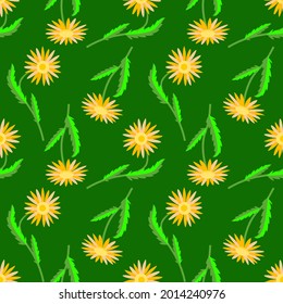 Camomile with leaves seamless pattern. Floral watercolor art.