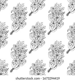 camomile and lily flowers seamless pattern. eps10 vector stock illustration. hand drawing