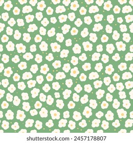 Camomile seamless pattern. Simple floral endless background. Mayweed flower ornament tile. Happy summer botanic repeat cover. Vector flat hand drawn illustration.