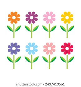 Juego de manzanilla. Camomila margarita. Colección de plantas de flores lindas. Tarjeta de amor. Icono de manzanilla Concepto creciente. Diseño plano. Vector Ilustración de flores. Para tarjetas de felicitación e invitaciones de vacaciones de temporada.