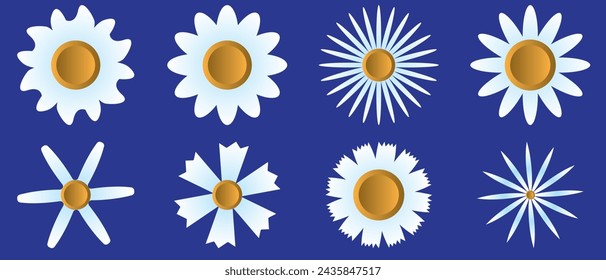 Camomile set. daisy chamomile icon. Cute round flower plant collection. Love card symbol. Growing concept. Flat design. 